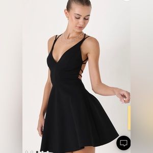 Lulu’s Believe in Love Black Backless Skater Dress size Medium